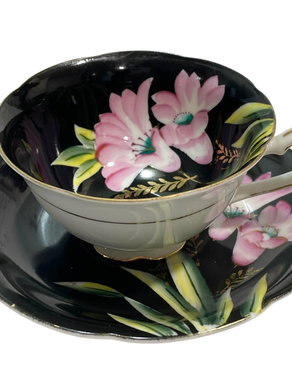 Vintage 1940s Ohashi China Teacup and Saucer Set Made in Occupied Japan Lilies